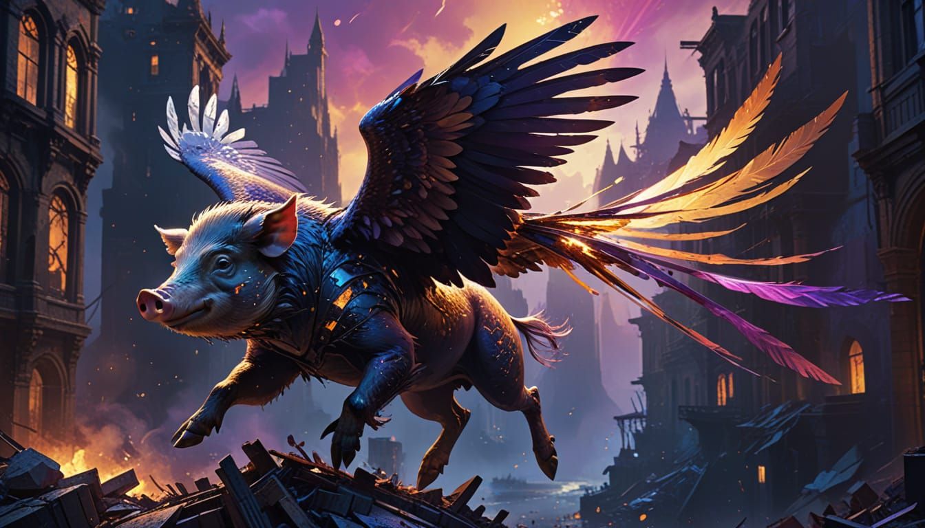 Pig Eagle Soars Through Post-Apocalyptic Cityscape