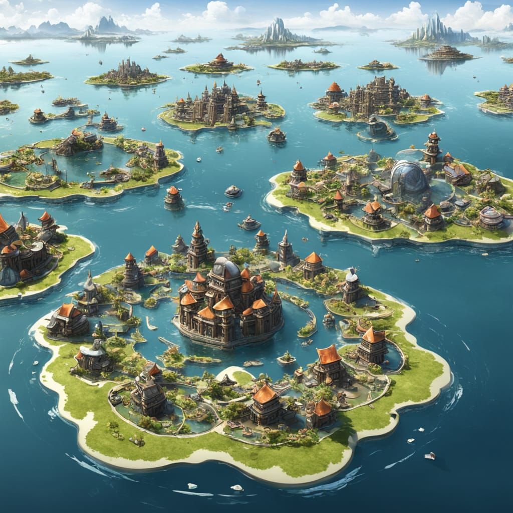 a city built on a cluster of floating islands