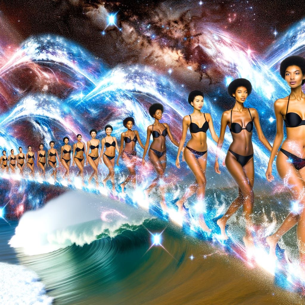 Cosmic Goddesses Emerge from Vibrant Waves