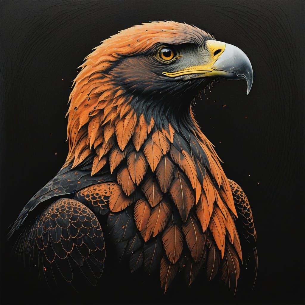Elegant Eagle: Minimalist Ink Drawing on Black Paper
