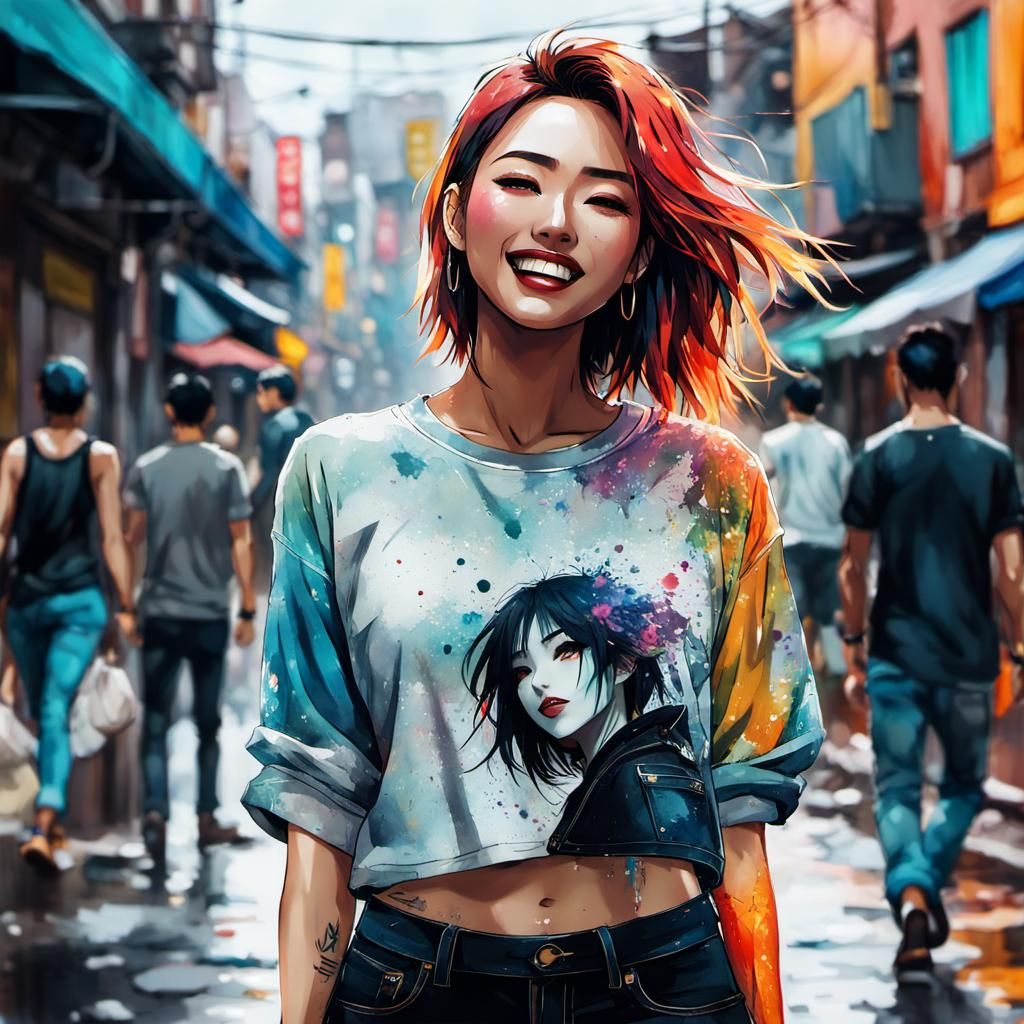 Anime Realism: Beautiful Woman in Watercolor Style