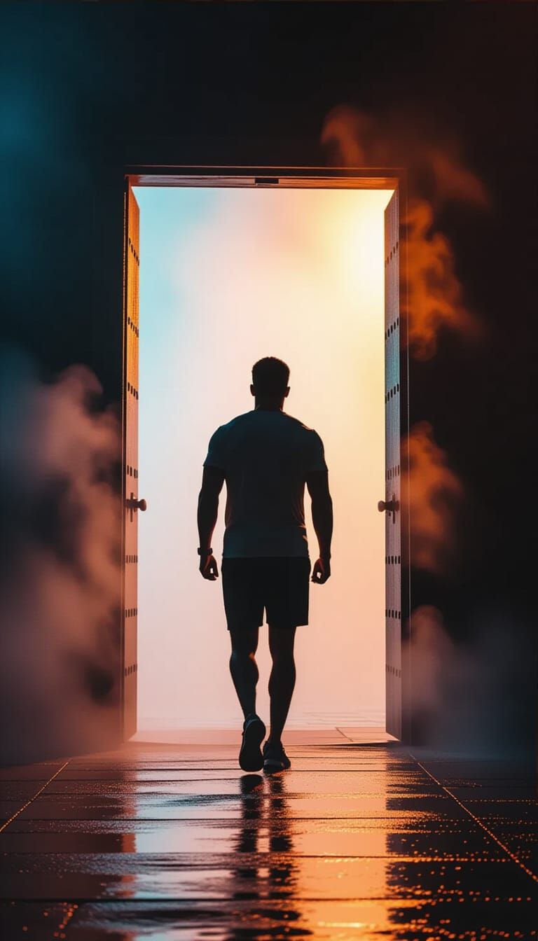 Athlete Steps into Light: Cinematic Film Still