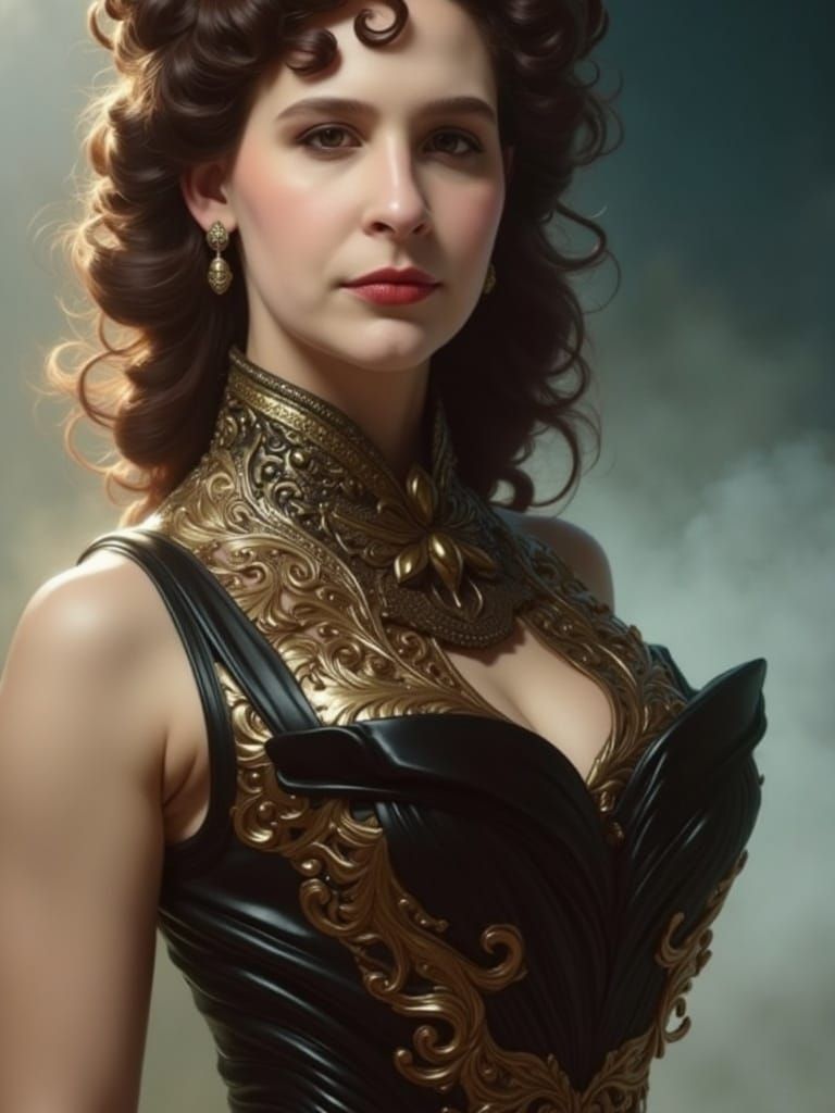 Elegant Lady in Rococo-Inspired Gown with Leather and Lace D...