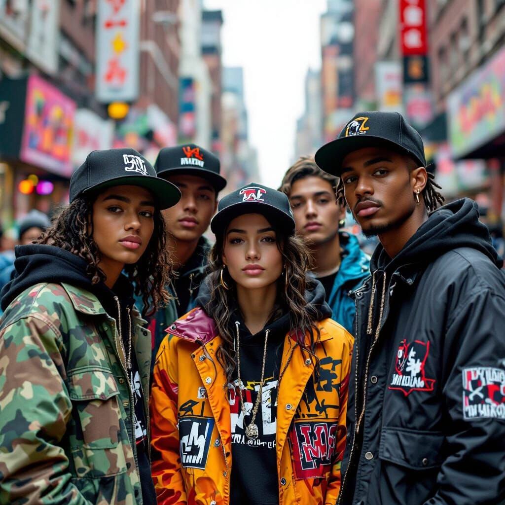 Diverse Youth in Urban Cityscape, Street Art Style