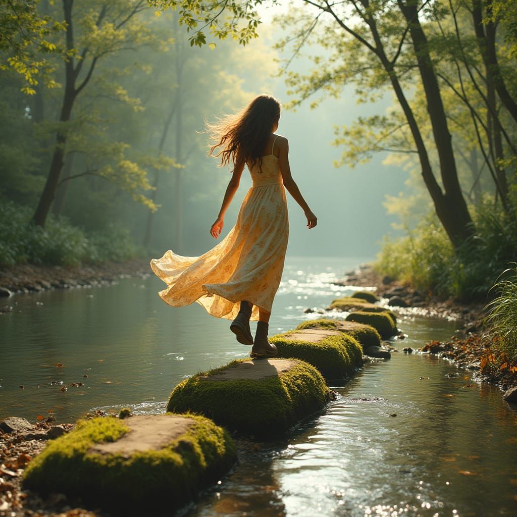 Woman Creates Leaf Trail Across Creek as Wildlife Art