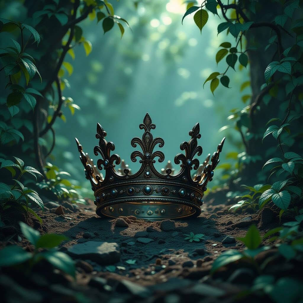 Broken Crown on Soil in Dark Fantasy Matte Painting Style