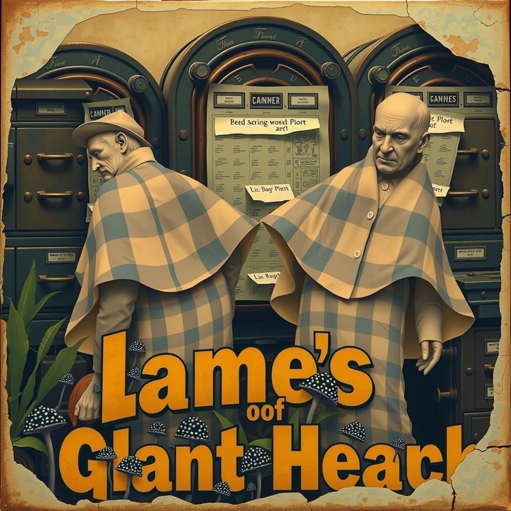 Porcelain Bureaucrats in Mushroom Forest, Linocut Style