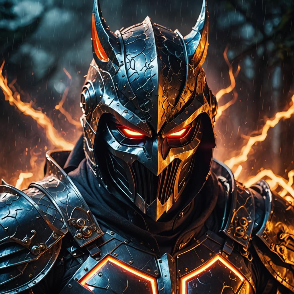 Glowing Demonic Knight in Masked Hood