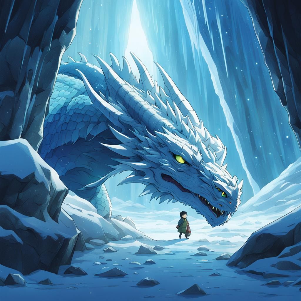 Ice Dragon in Cavern: Studio Ghibli Anime Visual