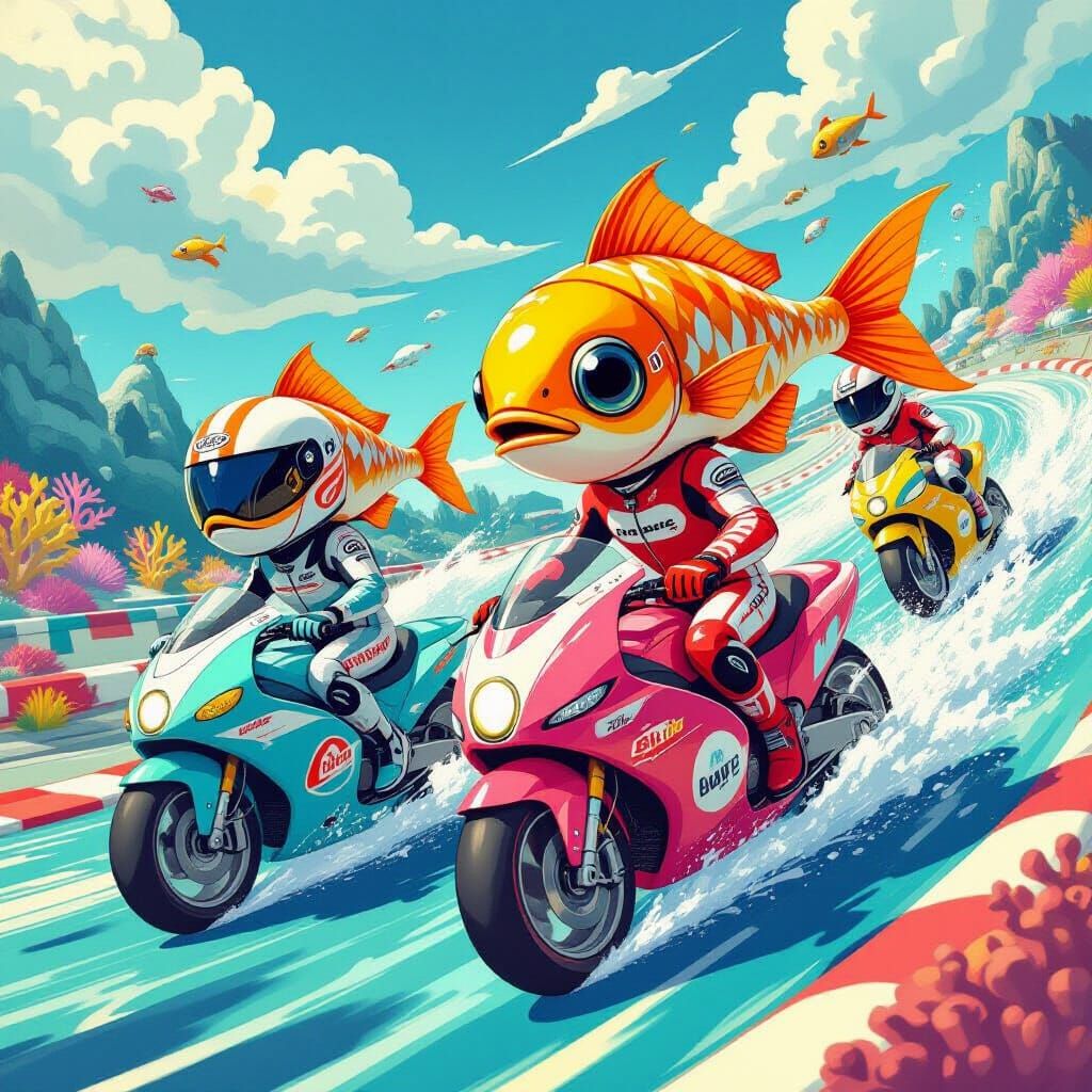 Fish Riders Race on Surreal Underwater Track