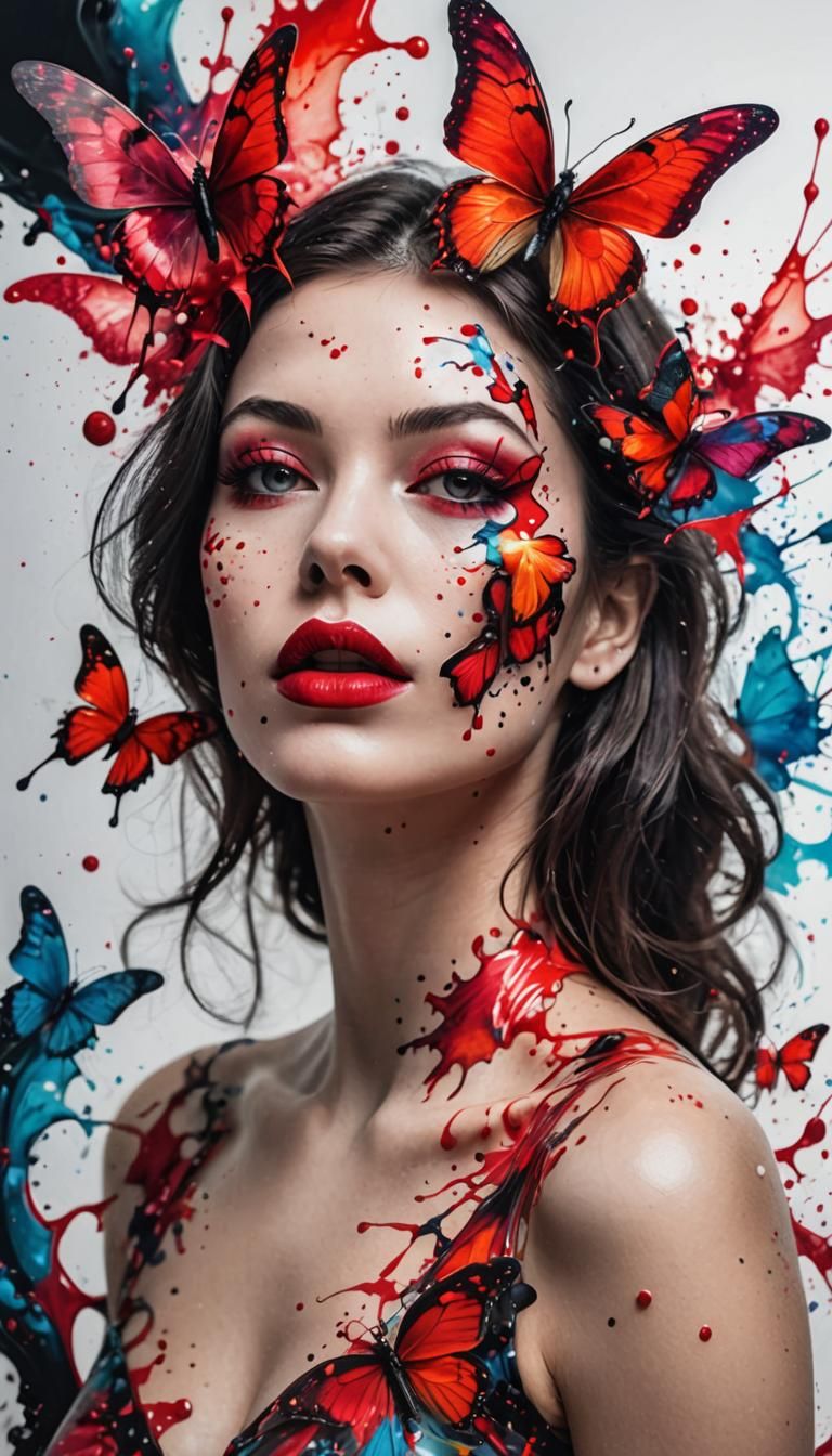 Psychedelic Butterfly Ink Splatter Portrait