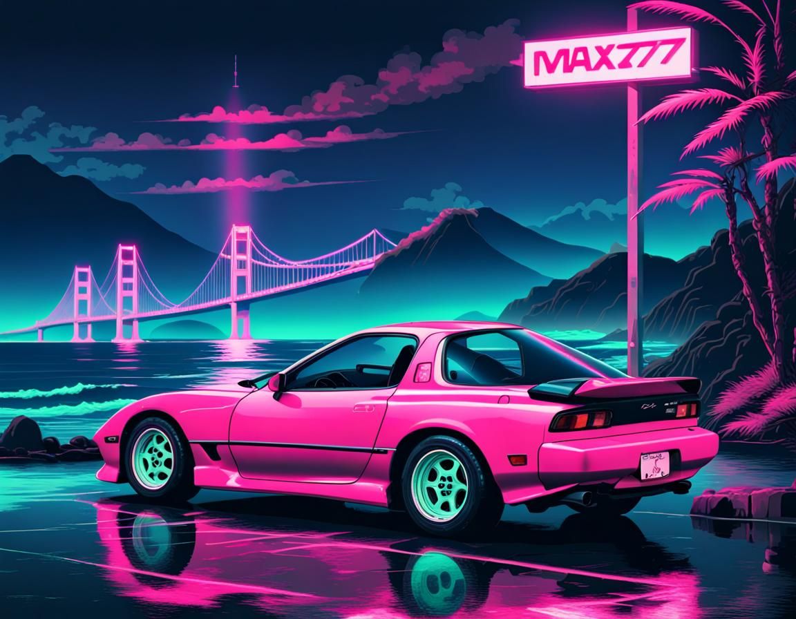 1980s Mazda RX-7 on Japan Coast in Vaporwave Style