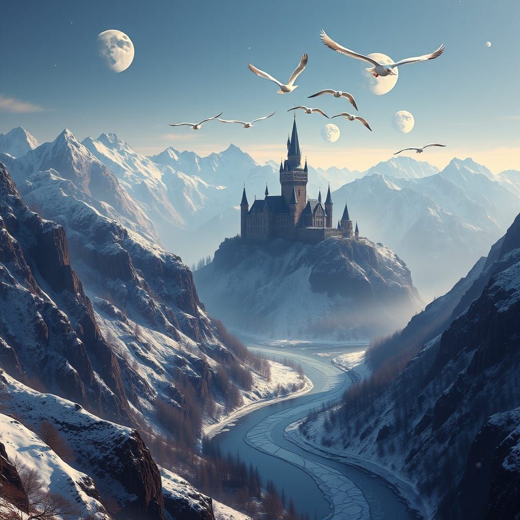 Fantasy Castle under Celestial Moons