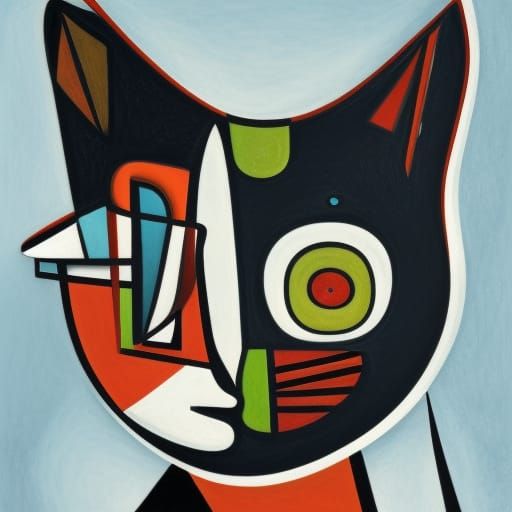 Abstract Cat Face in Cubist Art Style