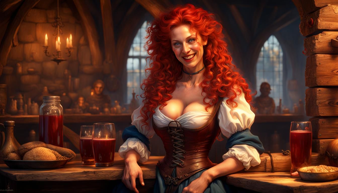 Medieval Tavern Wench with Red Hair, Fantasy Concept Art