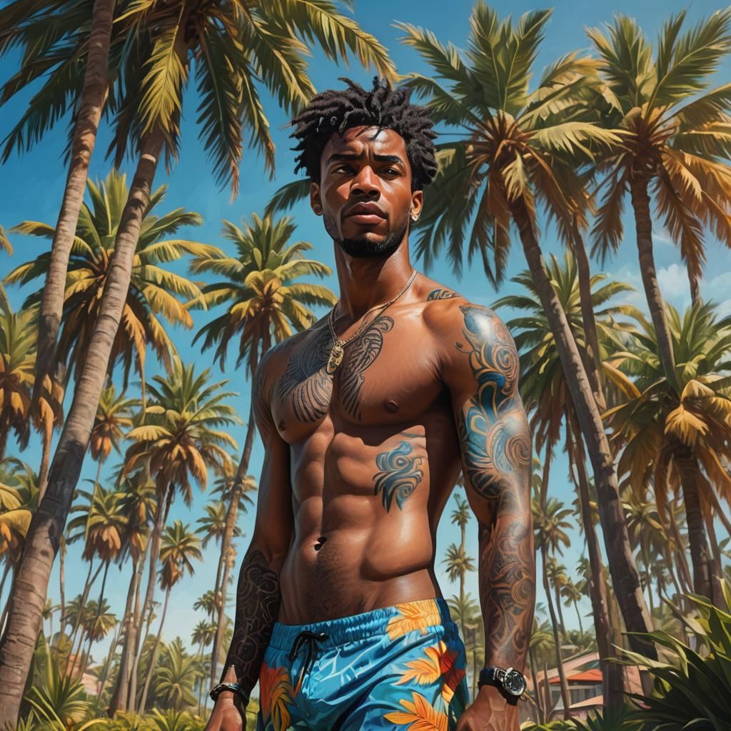 Man with Tattoos in Golden Hour Concept Art