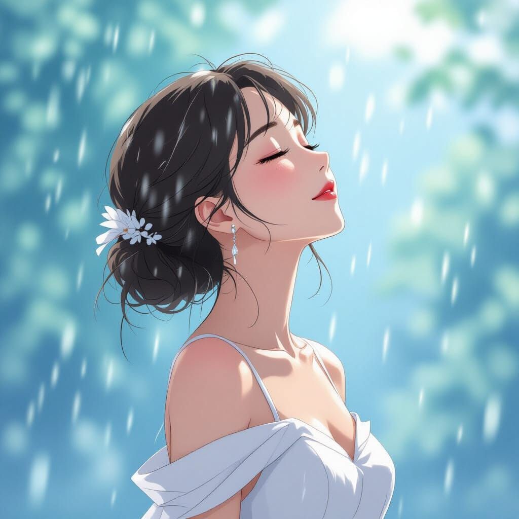 Girl in Rain: Anime-Inspired Serenity