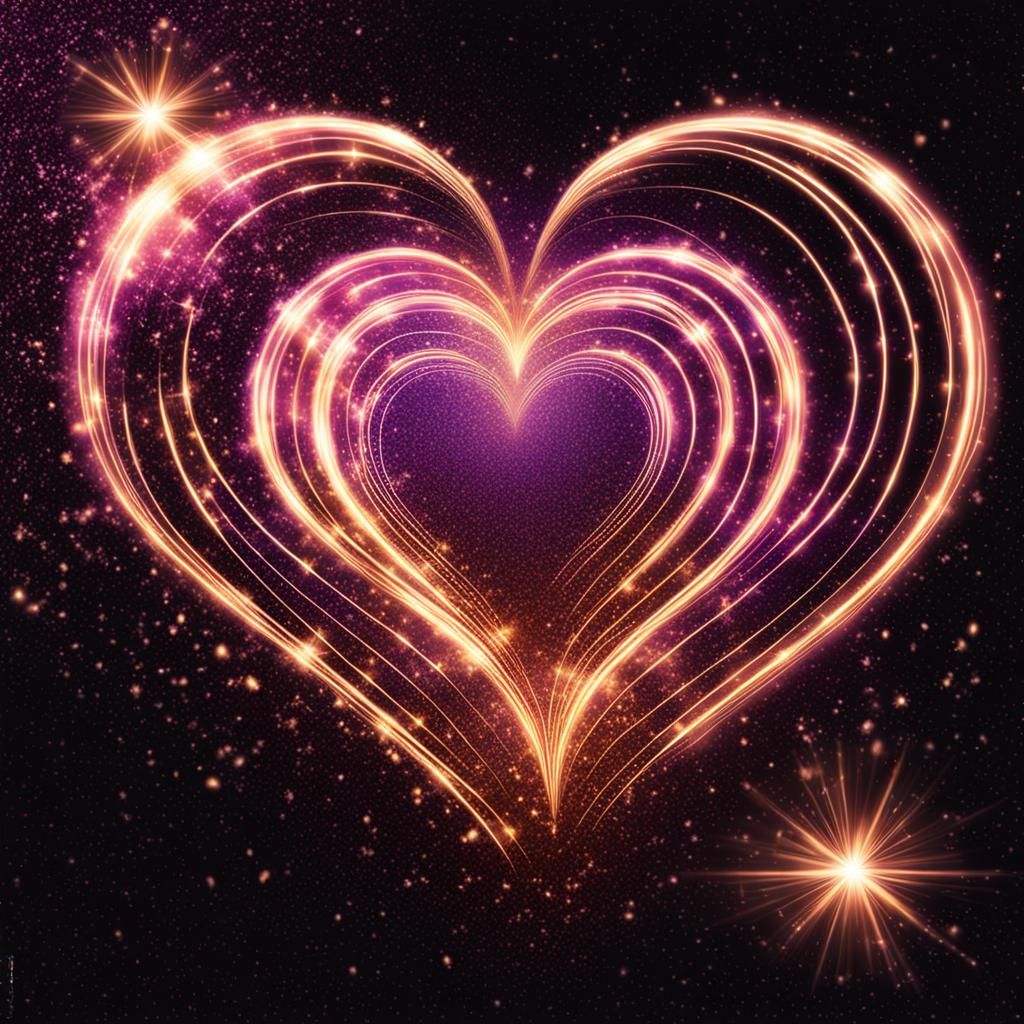 Realistic Heart with Glittering Rays of Light