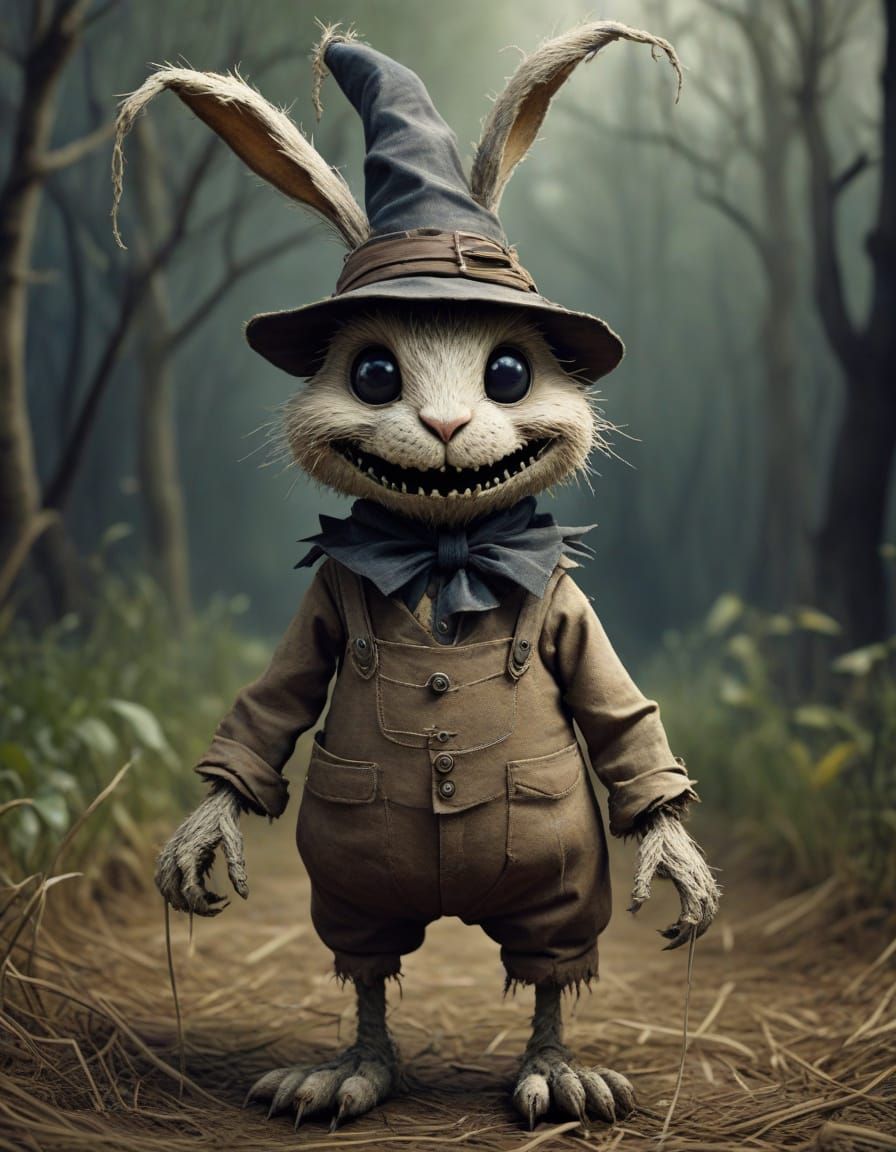 Cute Scarecrow Monster with Rabbit Features