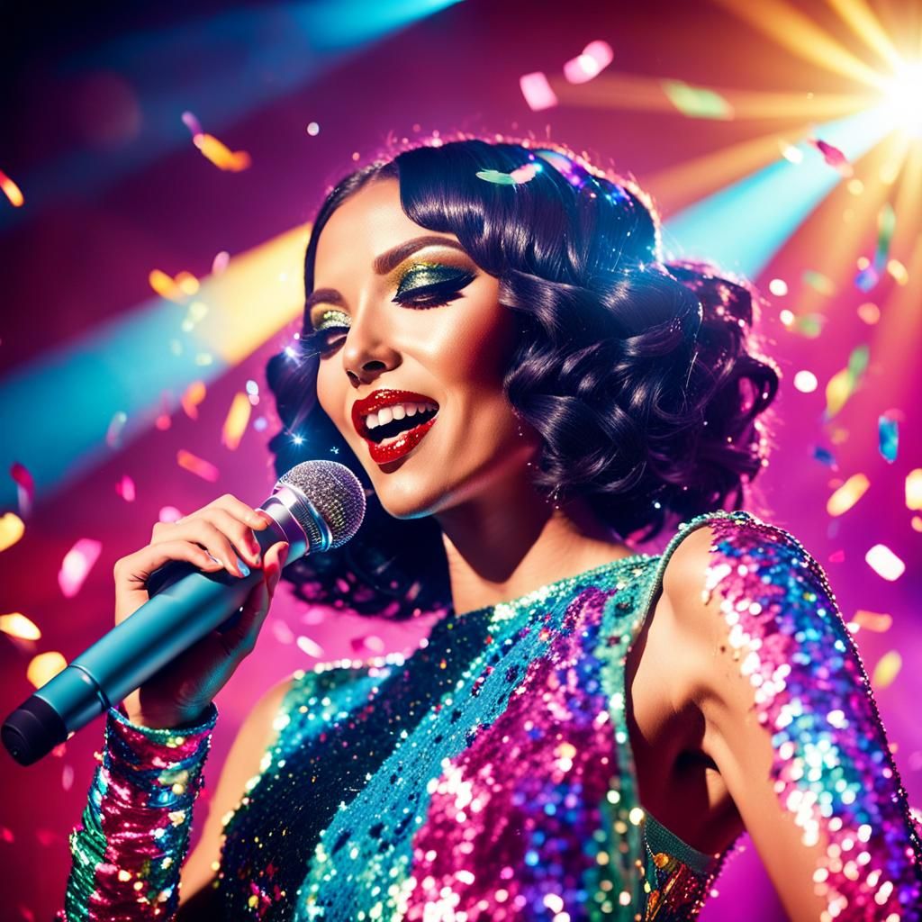 Glamorous Portrait of Pop Singer on Stage