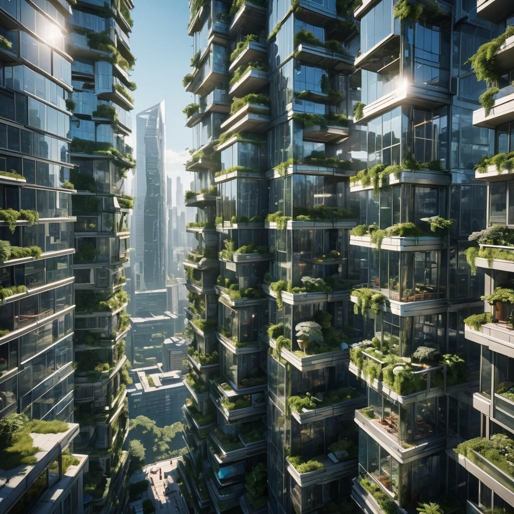Futuristic Skyscraper in a Thriving Cityscape