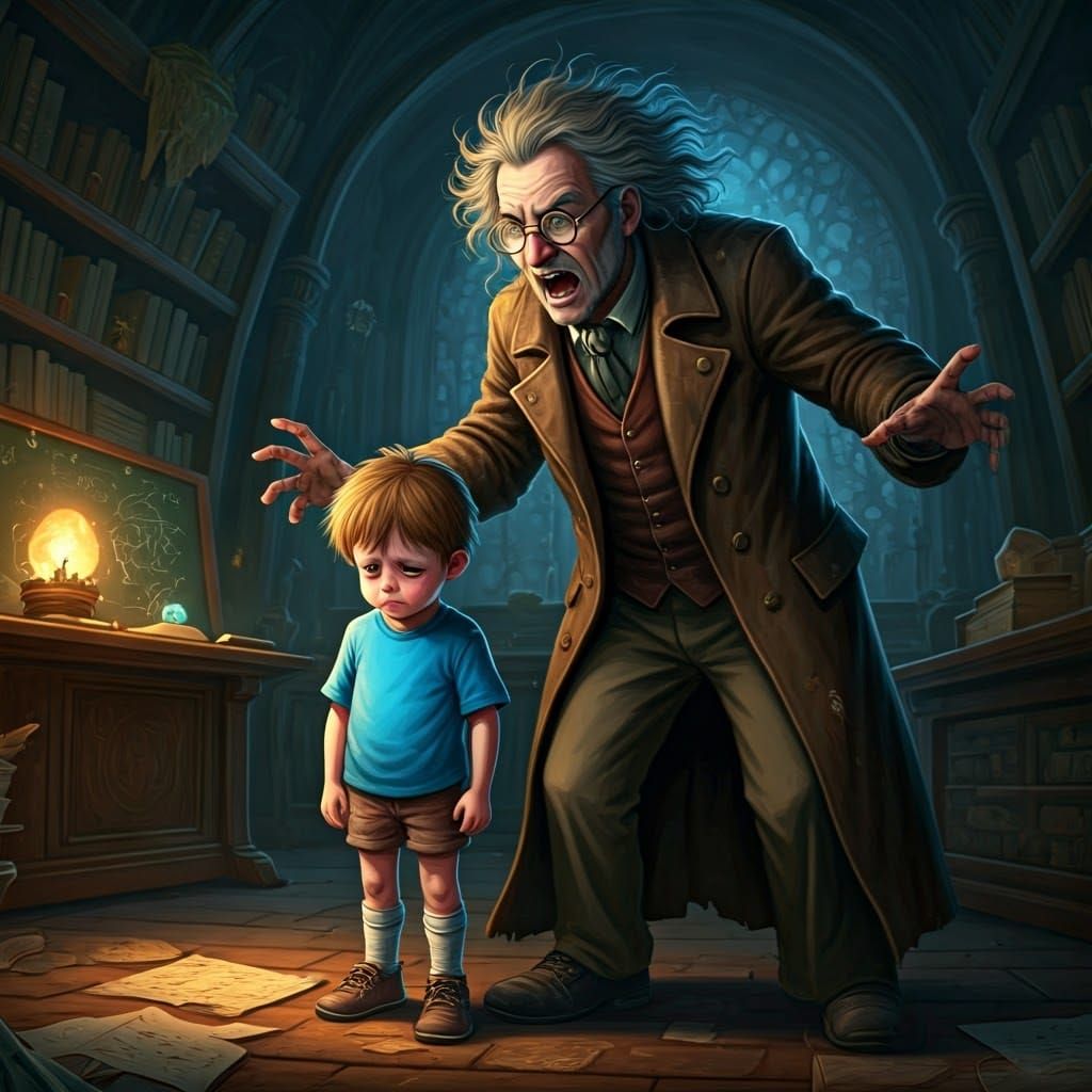 Distraught Boy in Fantasy Classroom: Matte Painting