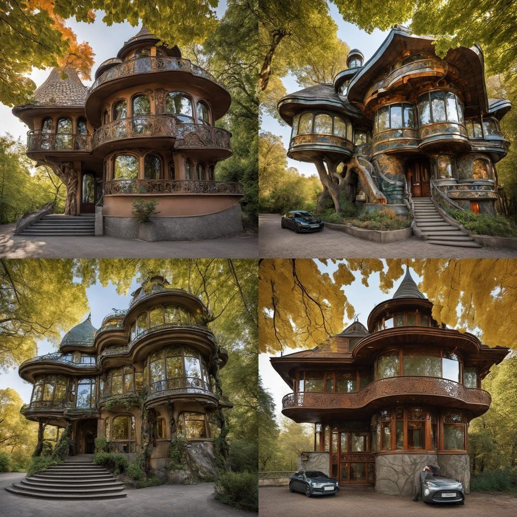 Art Nouveau Tree House Amidst Whimsical Forest