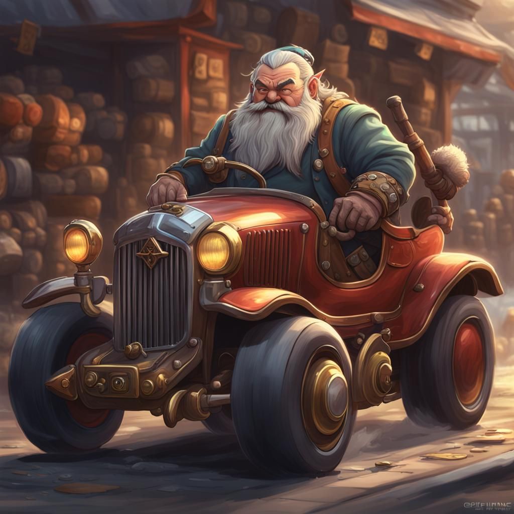Dwarf Car Salesman Hotrod Race in 3D Anime Art