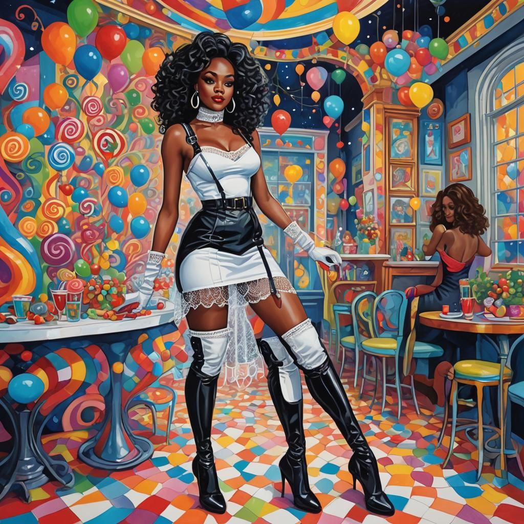 Black Woman in Fishnet Dress in Candyland Wonderland
