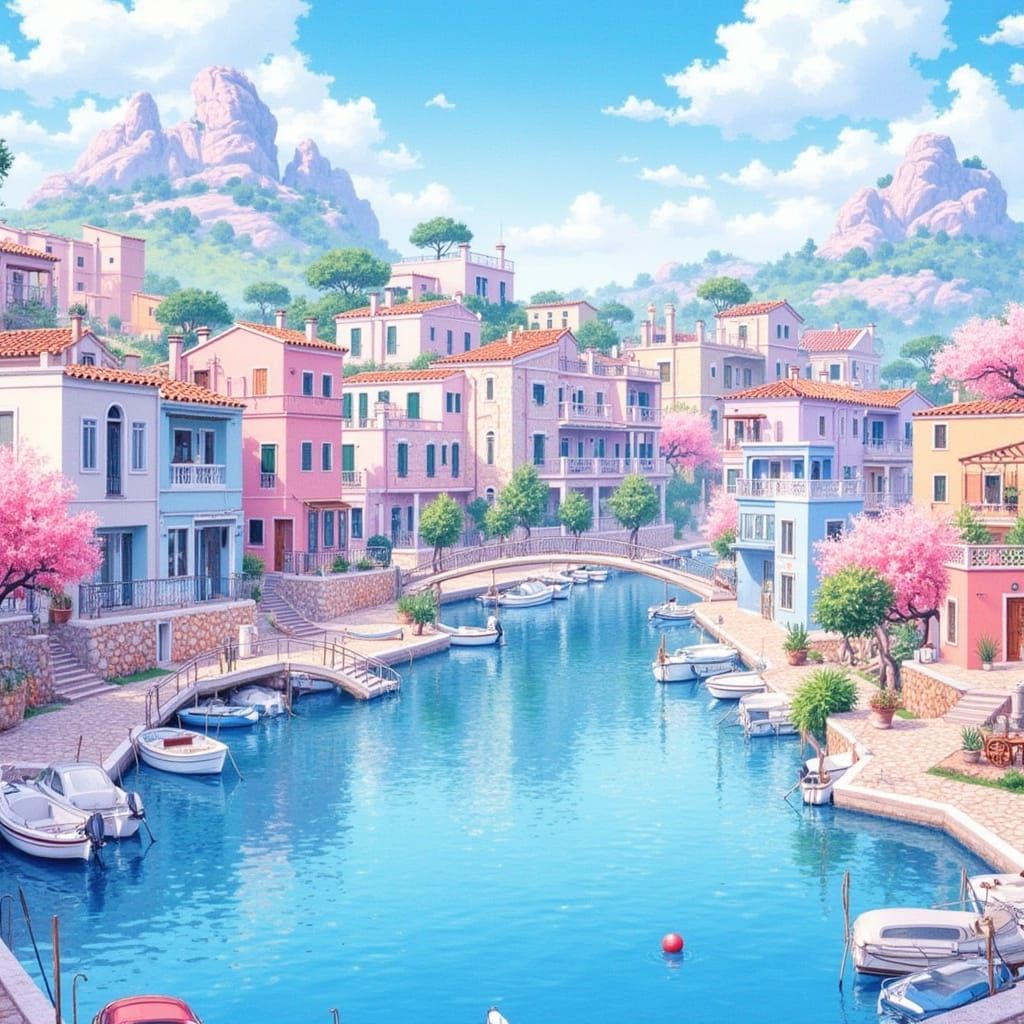 Dreamy Floating Village in Ghibli Style