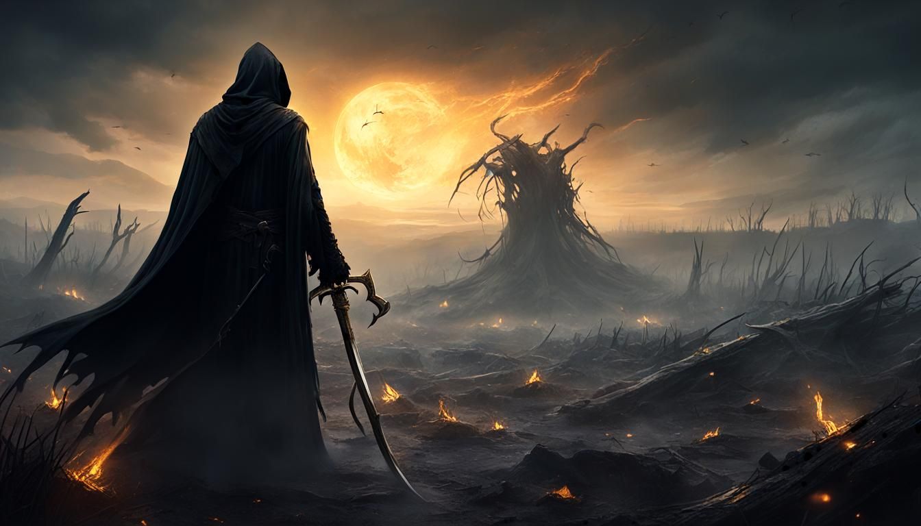 Grim Reaper in a Dark Battlefield Illustration