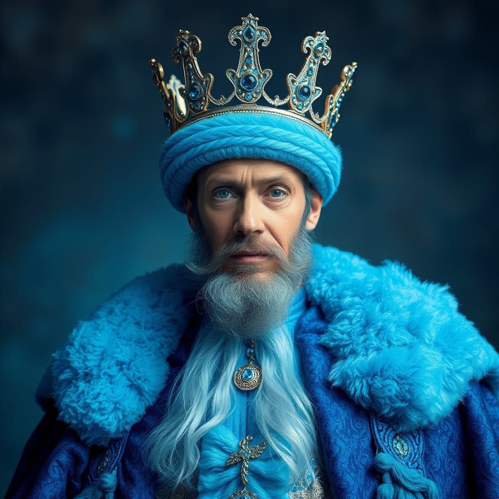 King in Shimmering Blue Attire