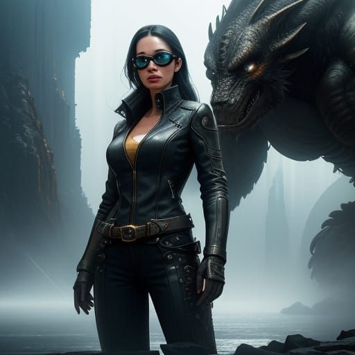 Epic Fantasy Movie Poster: Female Engineer and Her Guardian