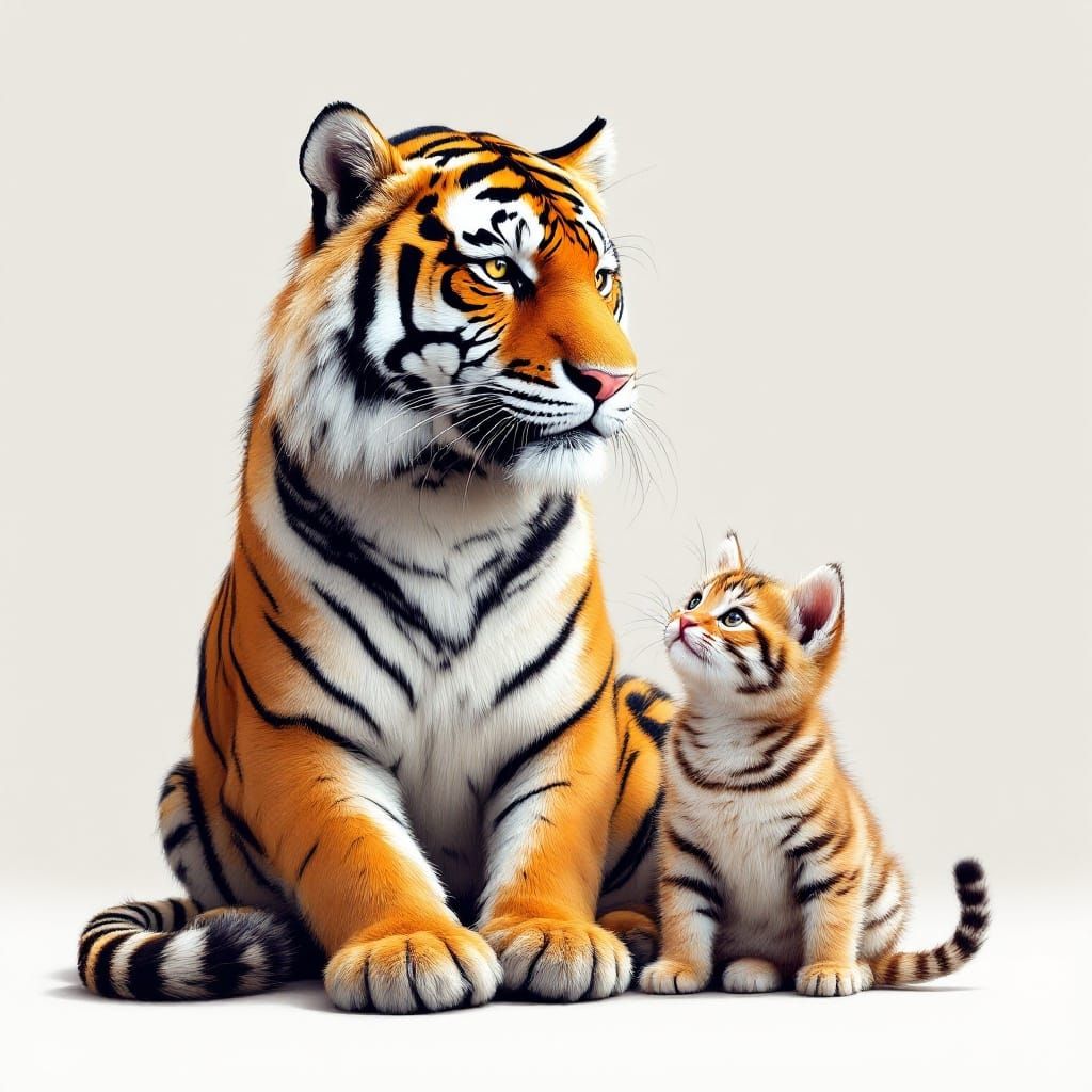 Tiger and Kitten in Gentle Harmony