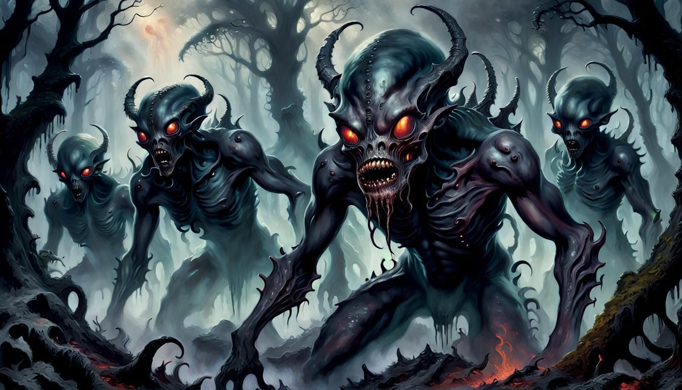 Dark Abyssal Demons Emerge from Sinister Forest