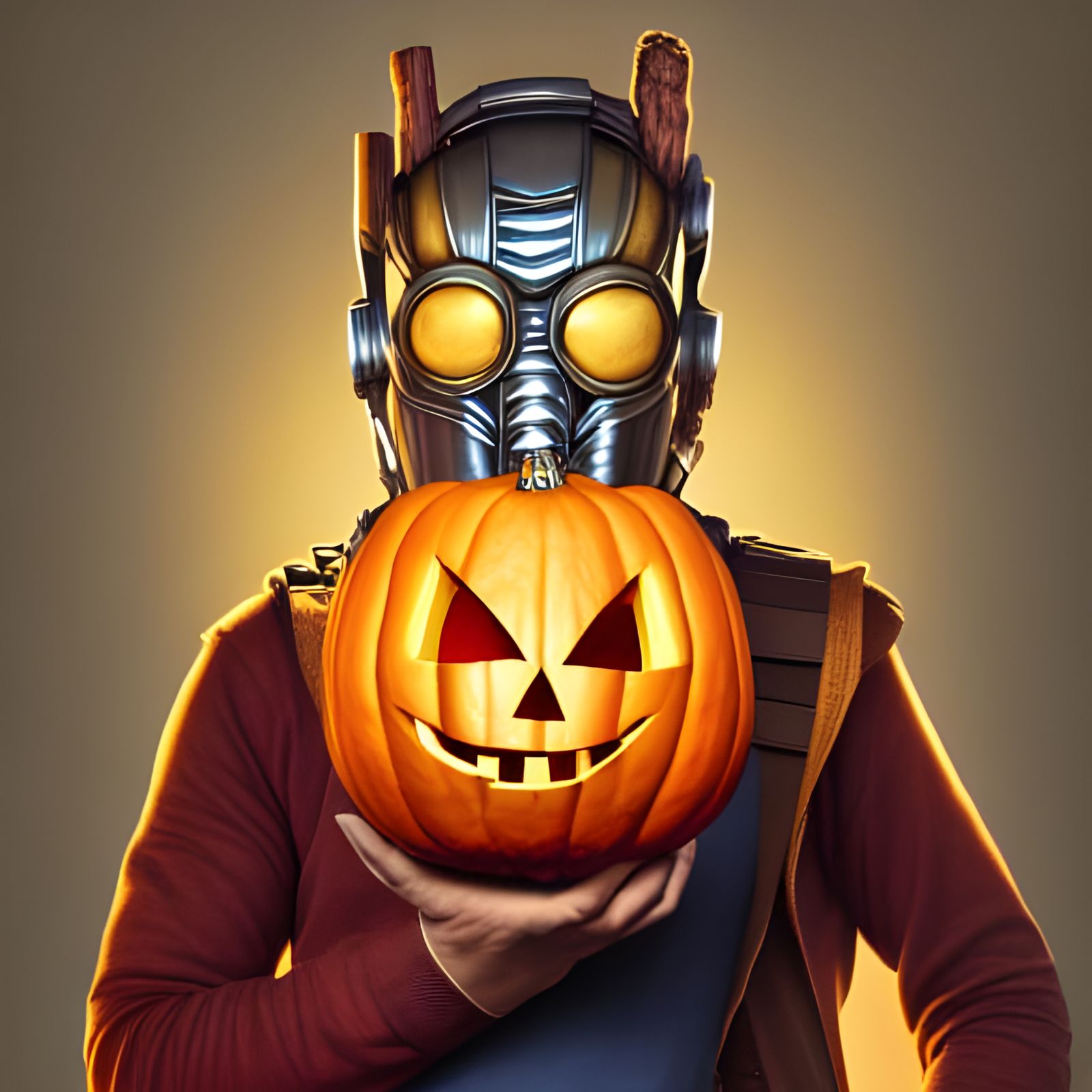 Masked Hero with Pumpkin: 3D Digital Art