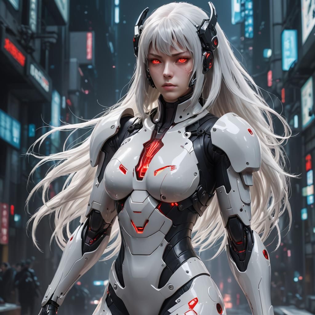 Cyborg with Cybernetic Eyes in Anime Style