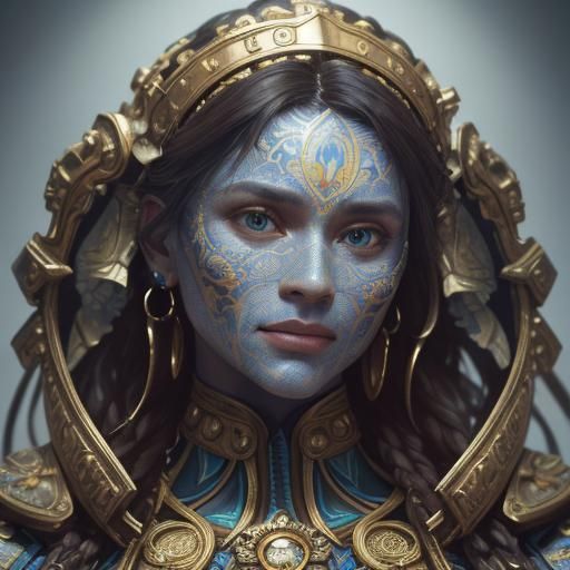 Multicultural Family in Dollhouse, Art Nouveau Portrait