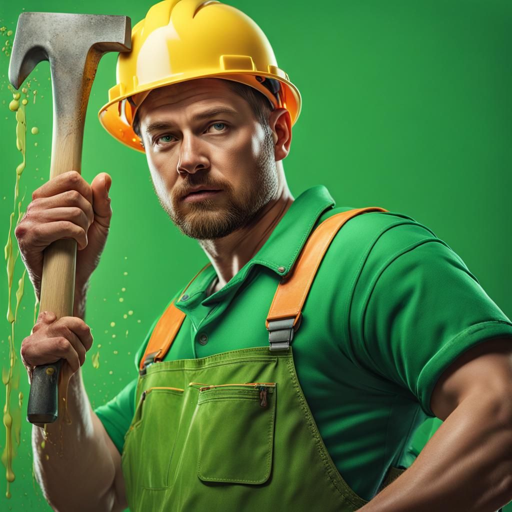 Construction Worker with Tool in Hyperrealistic Style
