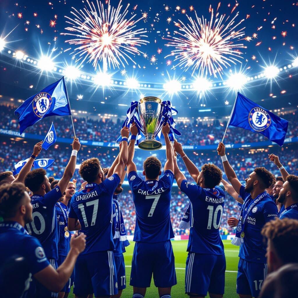 Chelsea Fans Celebrate Championship Win: Digital Art