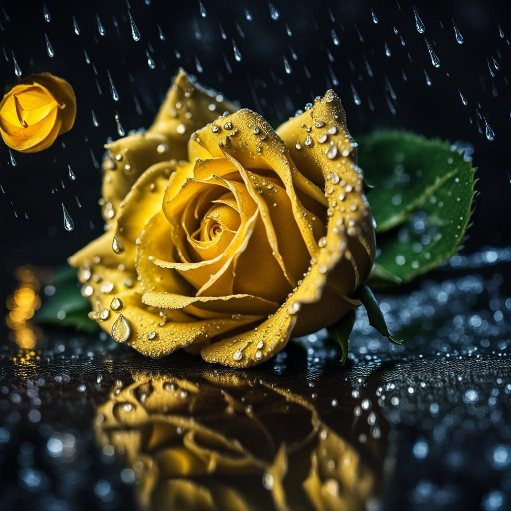 Shimmering Yellow Rose at Night in HDR