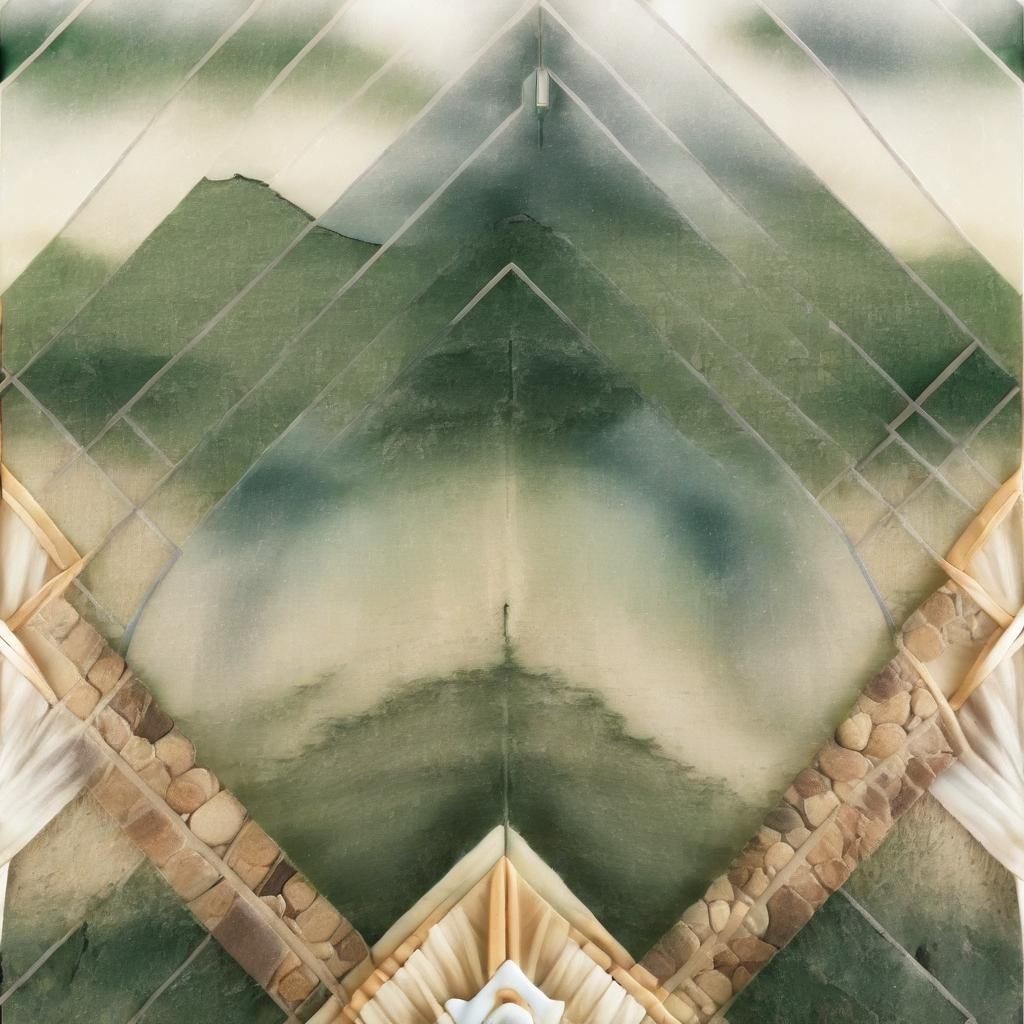 Misty Mountain Landscape in Art Deco Style