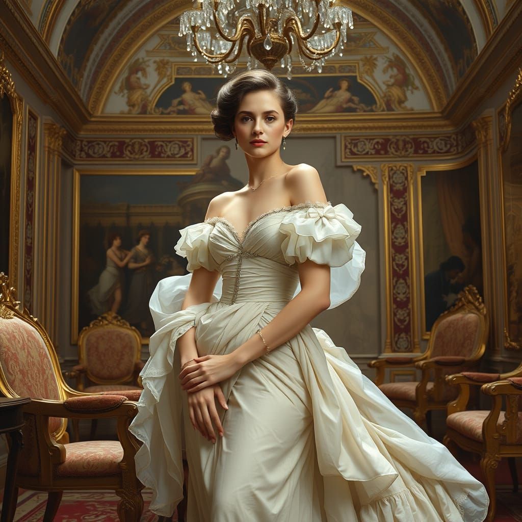 Elegant Woman in Lavish 19th-Century Academic Art Style