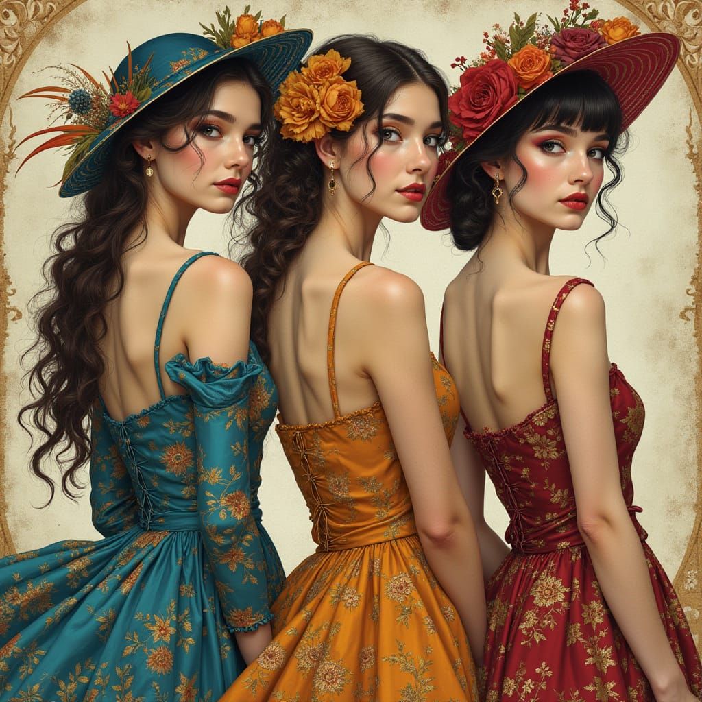 Elegant Women in Art Nouveau Style