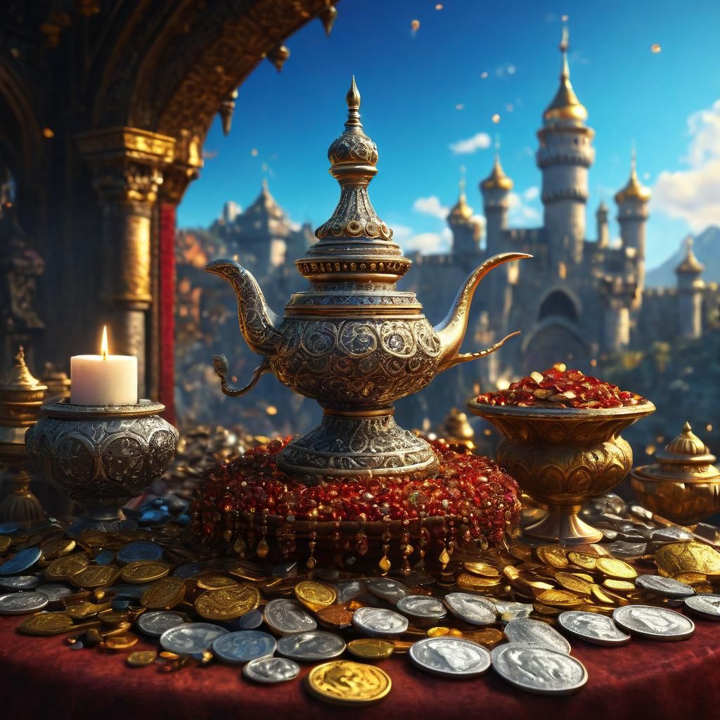 Ornate Genie Lamp Treasure Trove in Castle Tower