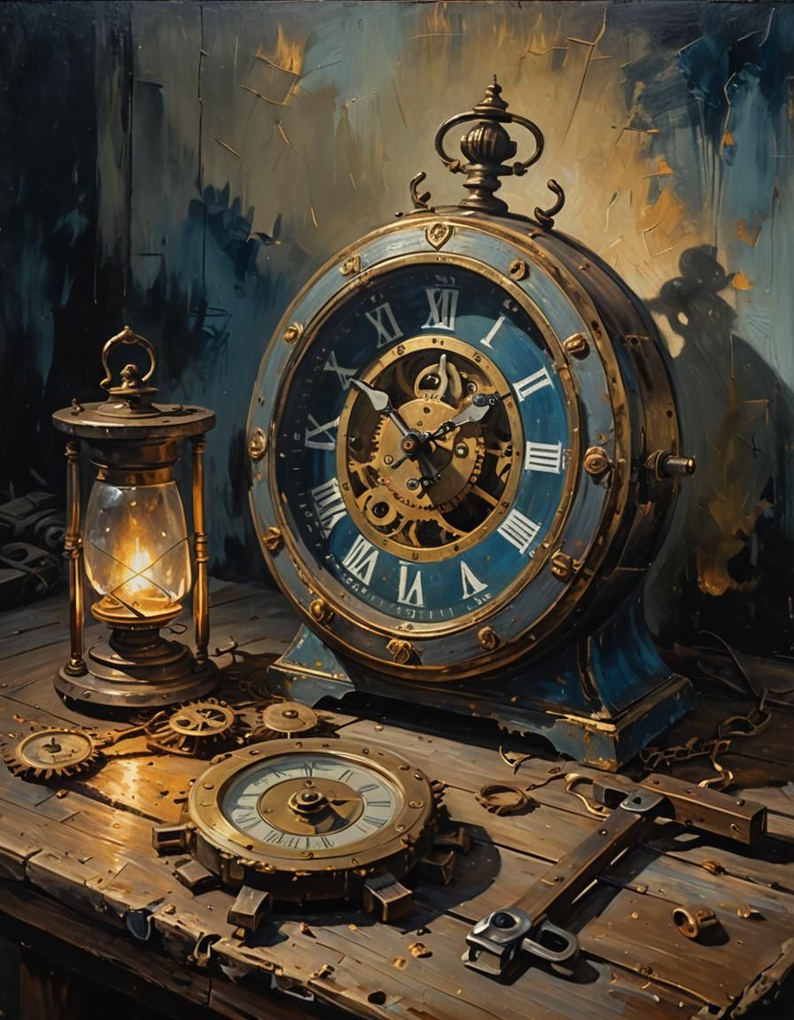 Eerie Clock in Impressionist Oil Painting