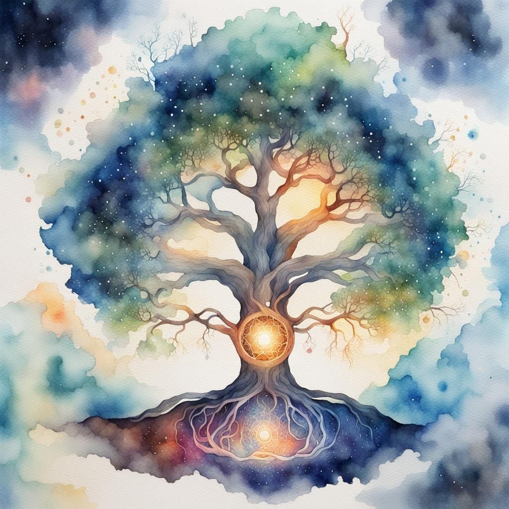 Yggdrasil in Luminescent Watercolor Style