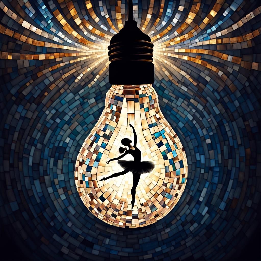 Glowing Ballet Dancer in Light Bulb Mosaic