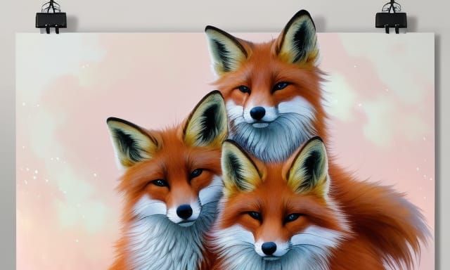 Magical Fox Family Portrait in Hyperdetailed Style