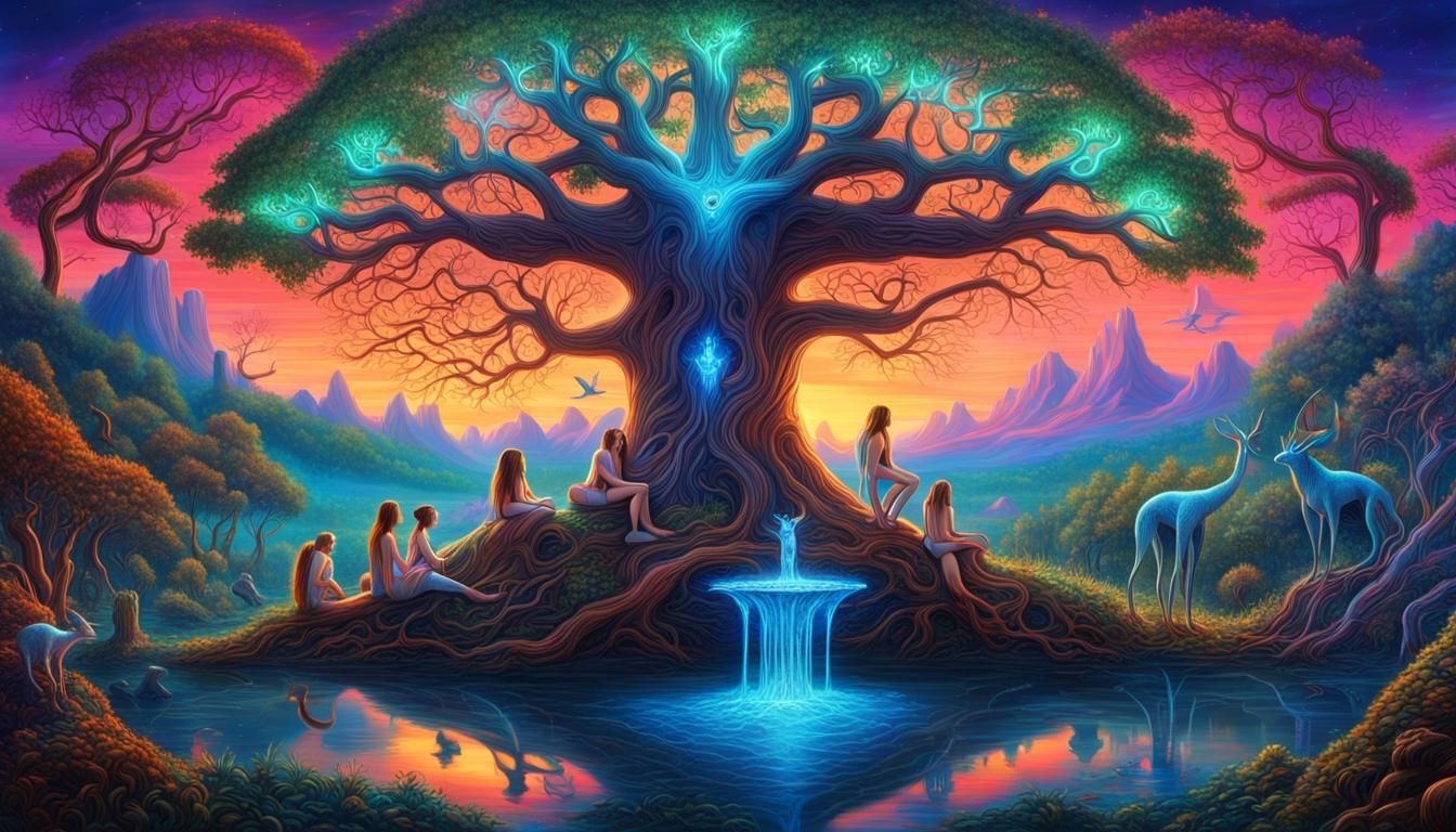 Utopian Tree of Life with Mythical Creatures